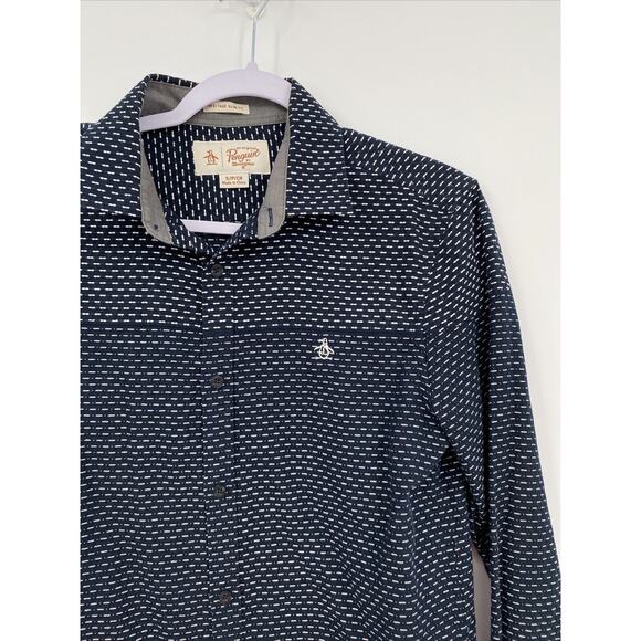 Original Penguin Mens Collared Long Sleeve Button Down AOP Shirt Blue Size S - Picture 4 of 10